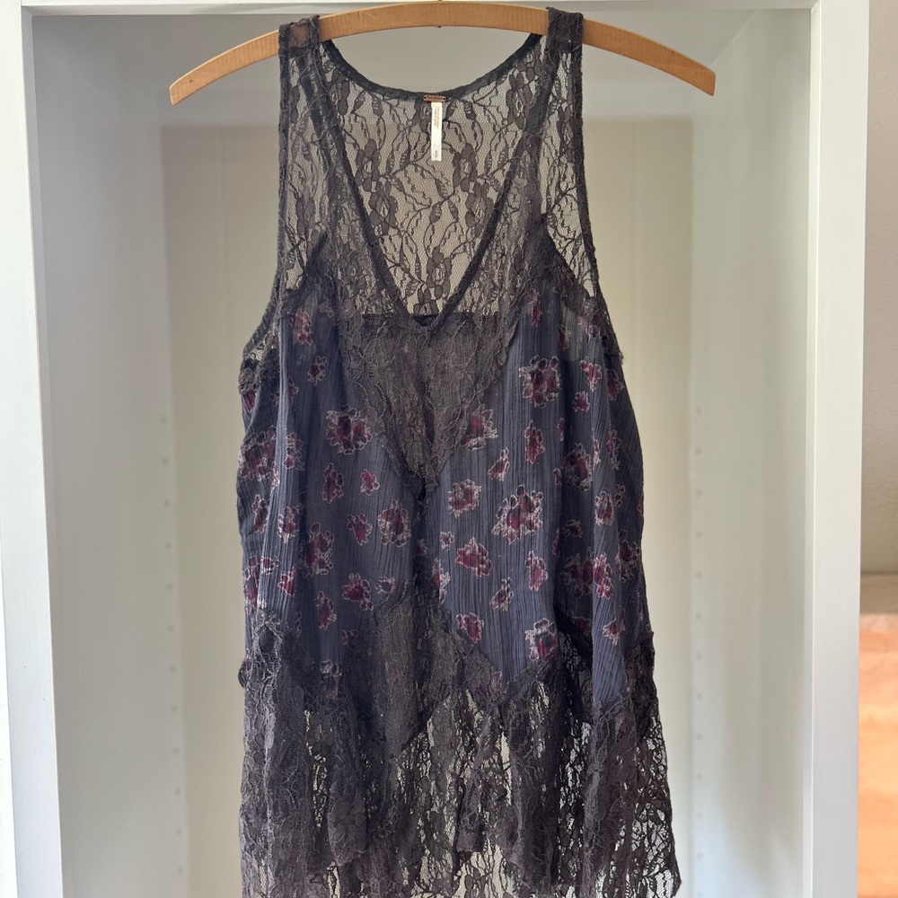 Free People Black Lace Floral Tunic